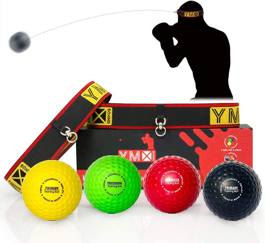 Ultimate Reflex Ball Set - 4 React Reflex Ball plus 2 Adjustable Headband, Great for Reflex, Timing, Accuracy, Focus and Hand Eye Coordination Training for Boxing, MMA and Krav Mega