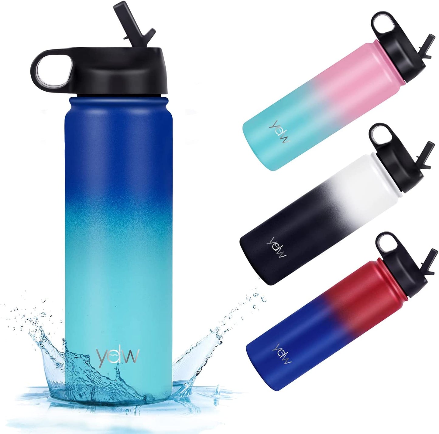 Stainless Steel Double Wall Water Bottle, Sweat-Proof Vacuum Insulated Bottle with Straw Lid (18Oz, 22Oz, 32Oz), BPA Free to Keep Beverages Cold for 24 Hrs or Hot for 12 Hrs