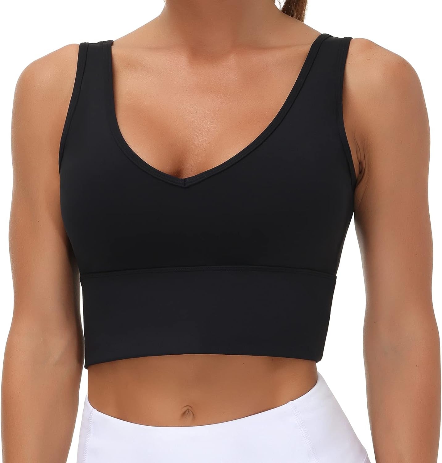 Womens Longline Sports Bra Padded Crop Tank Tops Workout Yoga Bra with Removable Pads