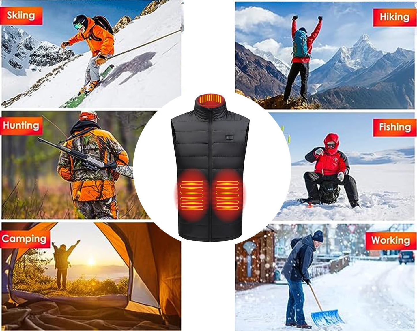 Mens Heated Vest with 3 Heating Level & 9 Heating Zones, Washable Lightweight Zip Heated Vest with Battery Pack