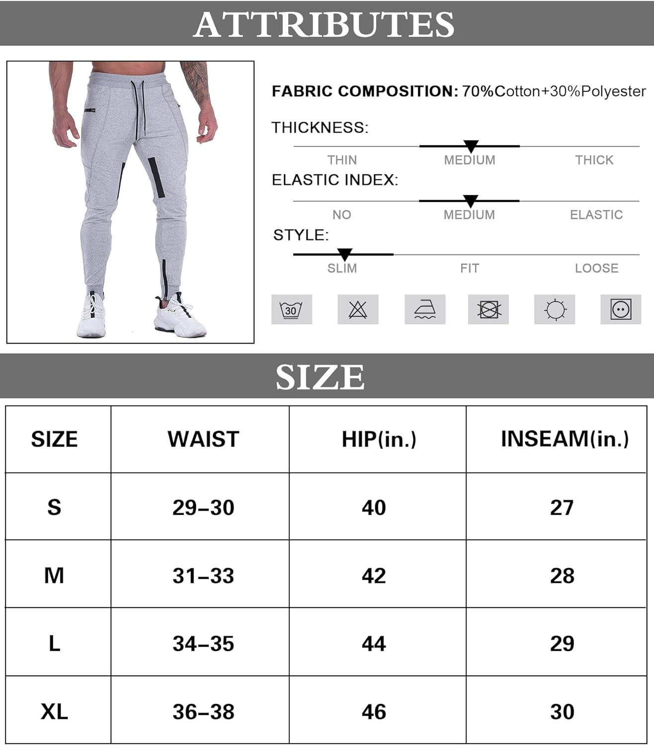 Mens Joggers Pants Tapered Sweatpants Casual Gym Training Workout Pants Slim Track Pant with Zipper Pockets