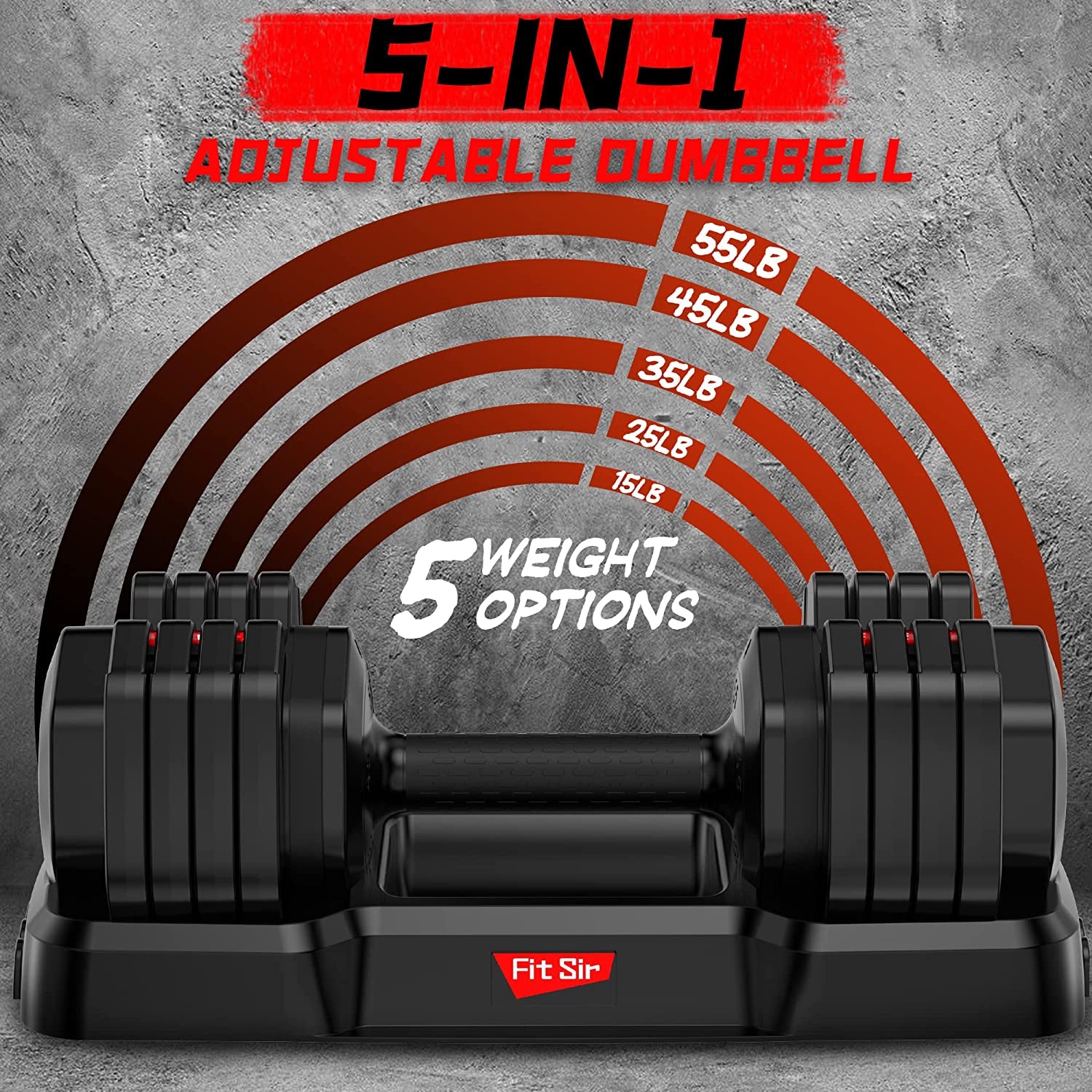 Single Adjustable Dumbbell 55LB,  Weights Dumbbells Set 15~55Lb Increment with Tray and Anti-Slip Handle for Men Women Full Body Workout Exercise & Fitness Strength Training Home Gym
